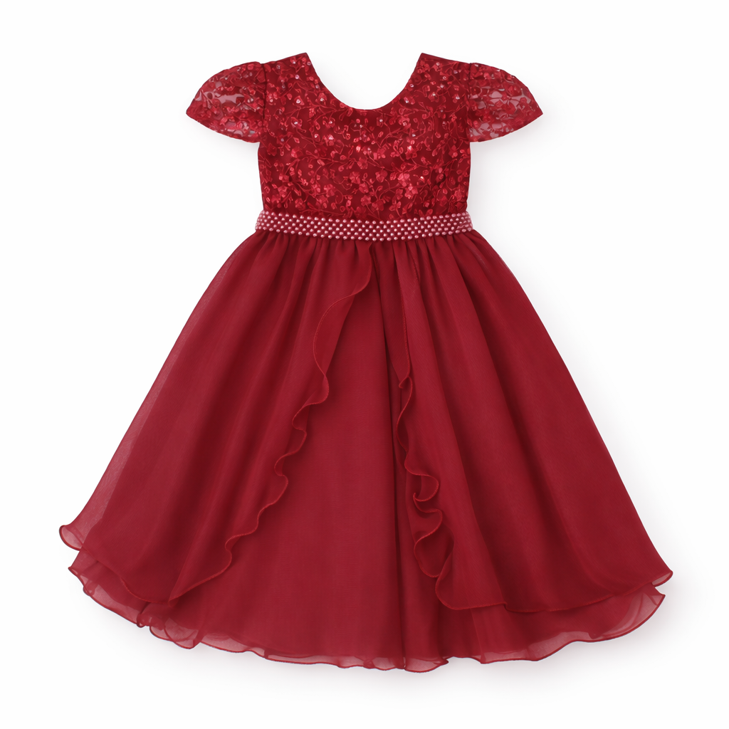 Vestido Infantil Nelu Pala Bordada Com Saia Godê