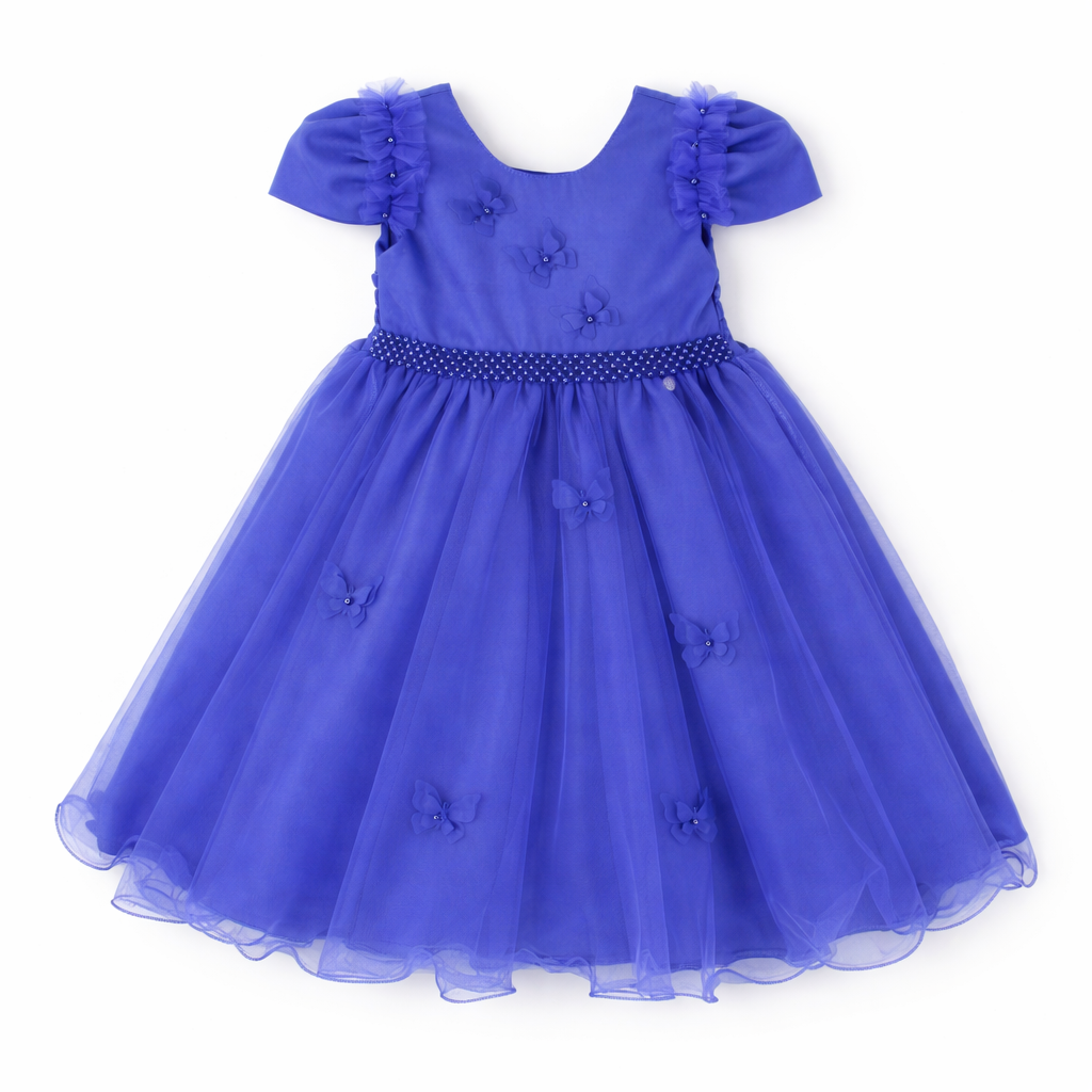 Vestido Infantil Nelu Aplique Borboletas Saia Tule