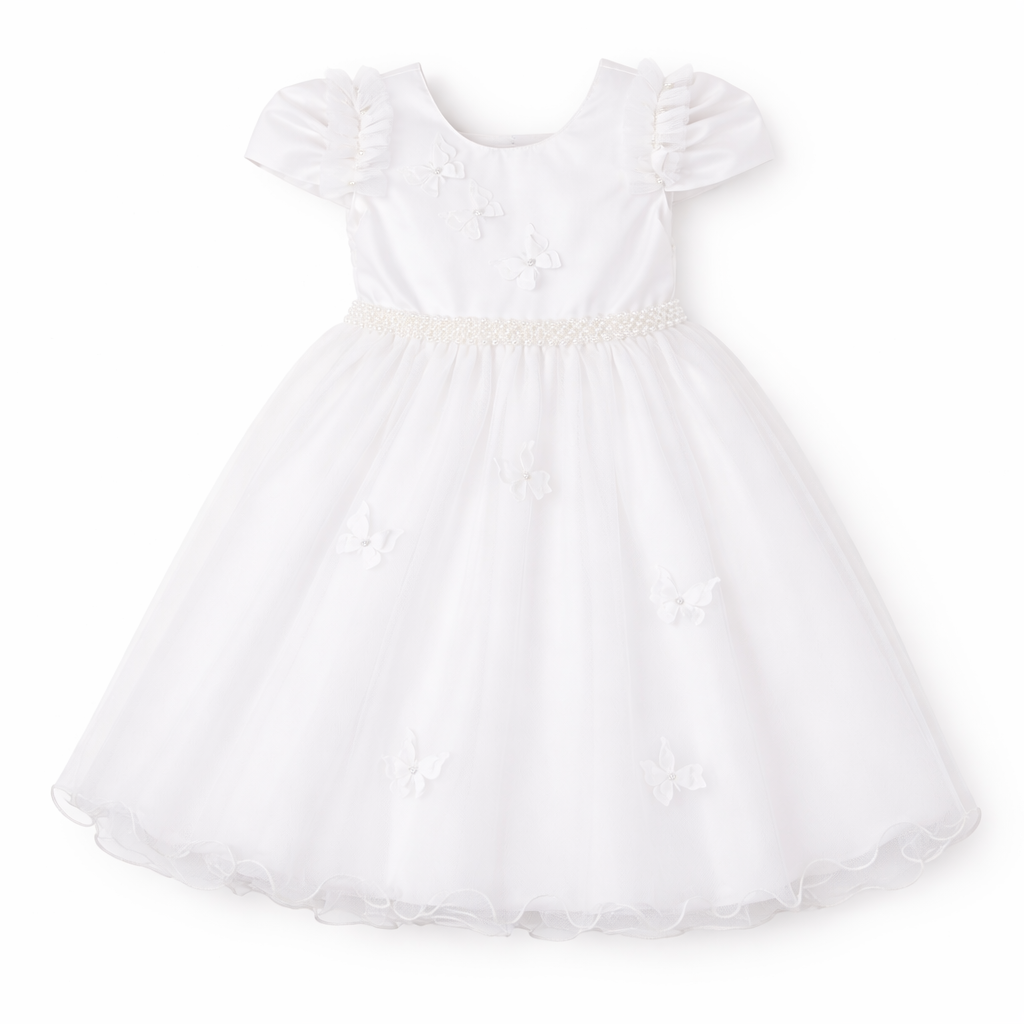 Vestido Infantil Nelu Aplique Borboletas Saia Tule