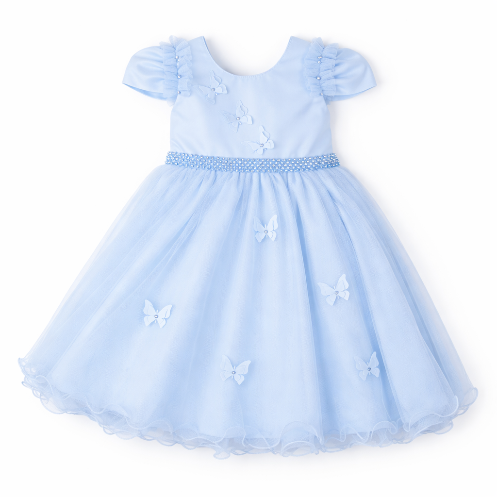 Vestido Infantil Nelu Aplique Borboletas Saia Tule