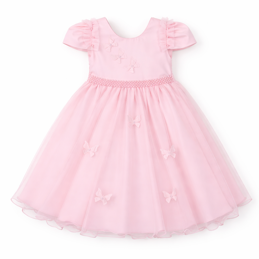 Vestido Infantil Nelu Aplique Borboletas Saia Tule