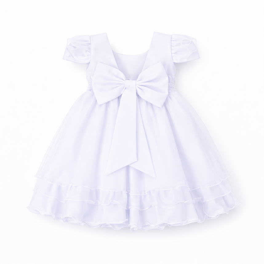 Vestido Infantil Nelu Bordado Flores Saia Tule Babado