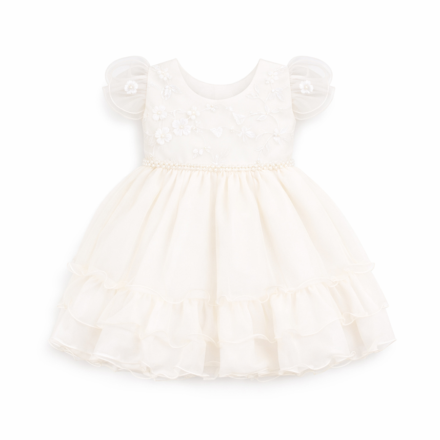 Vestido Bebê Nelu Pala Bordada Saia Babados