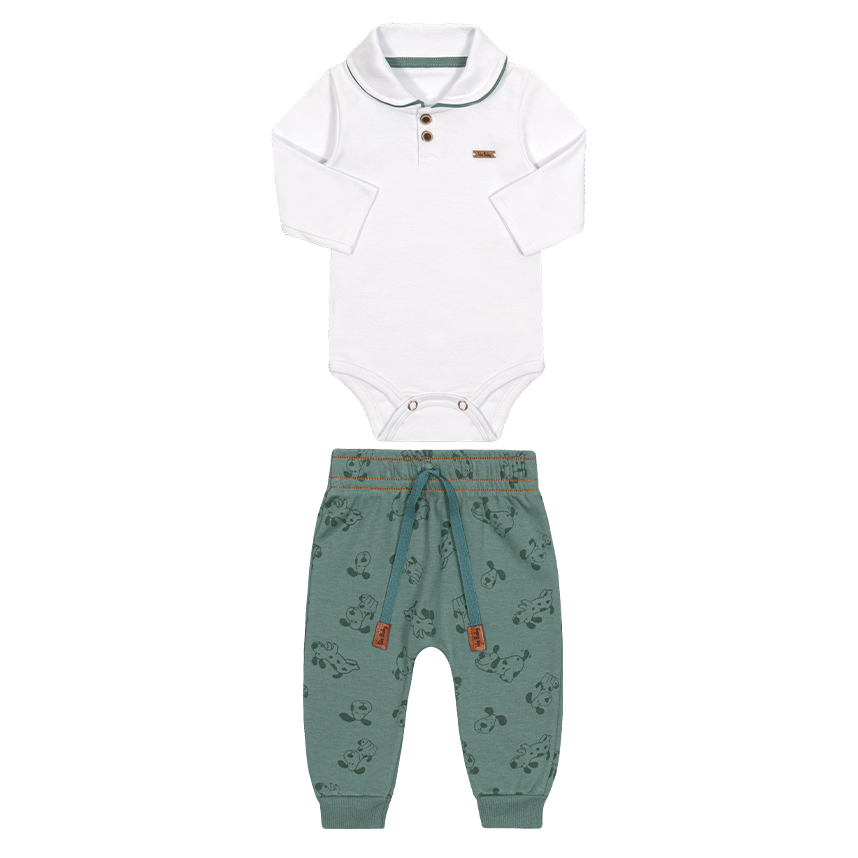 Conjunto Longo Bebê Body Polo Calça Estampa Dogs