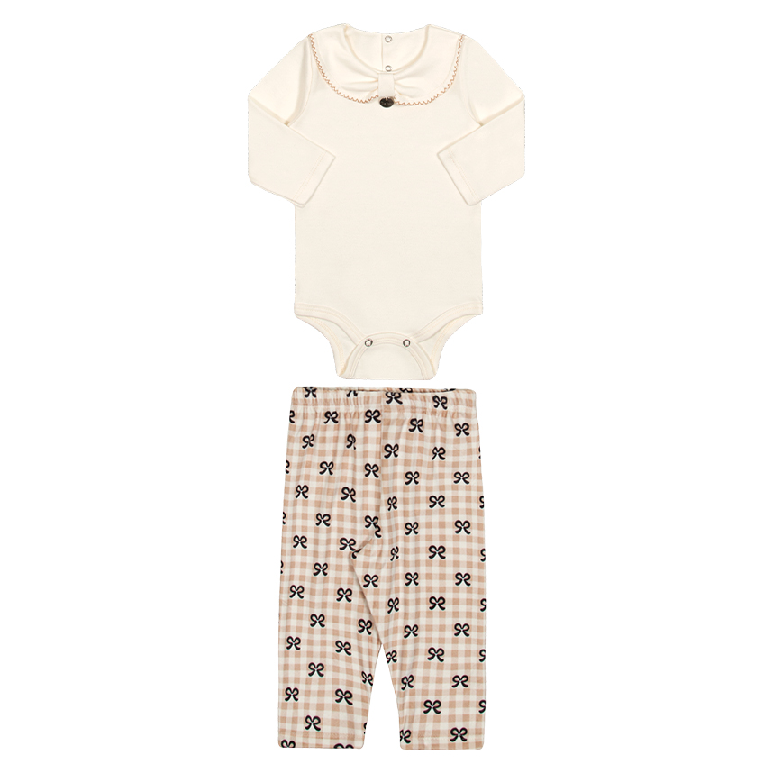 Conjunto Bebê Tileesul Body Detalhe Gola e Calça Laço