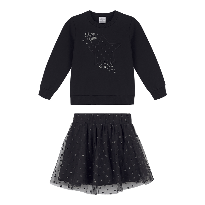 Conjunto Infantil Alakazoo Blusa Estrela e Shorts Saia Tule