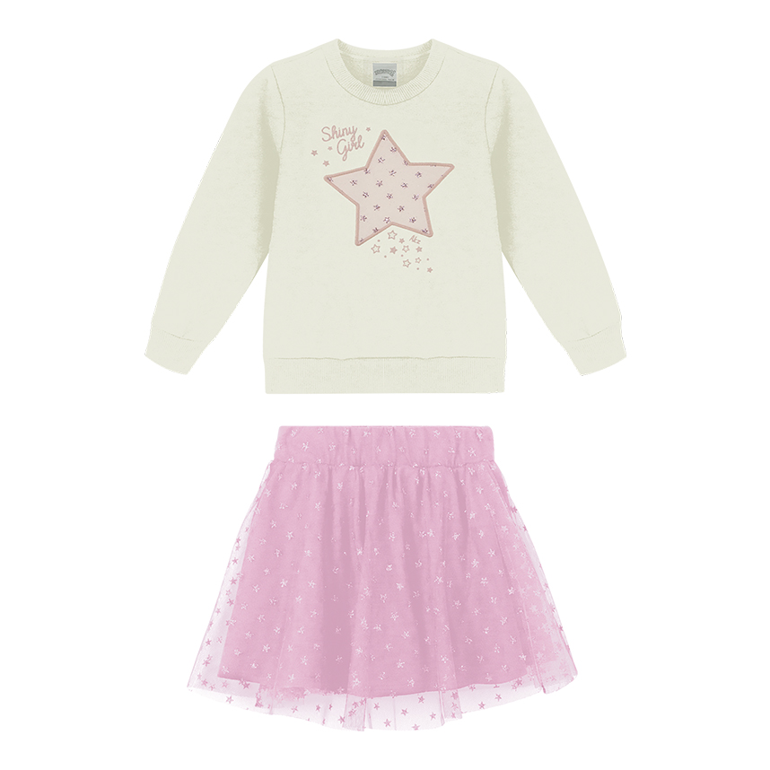 Conjunto Infantil Alakazoo Blusa Estrela e Shorts Saia Tule
