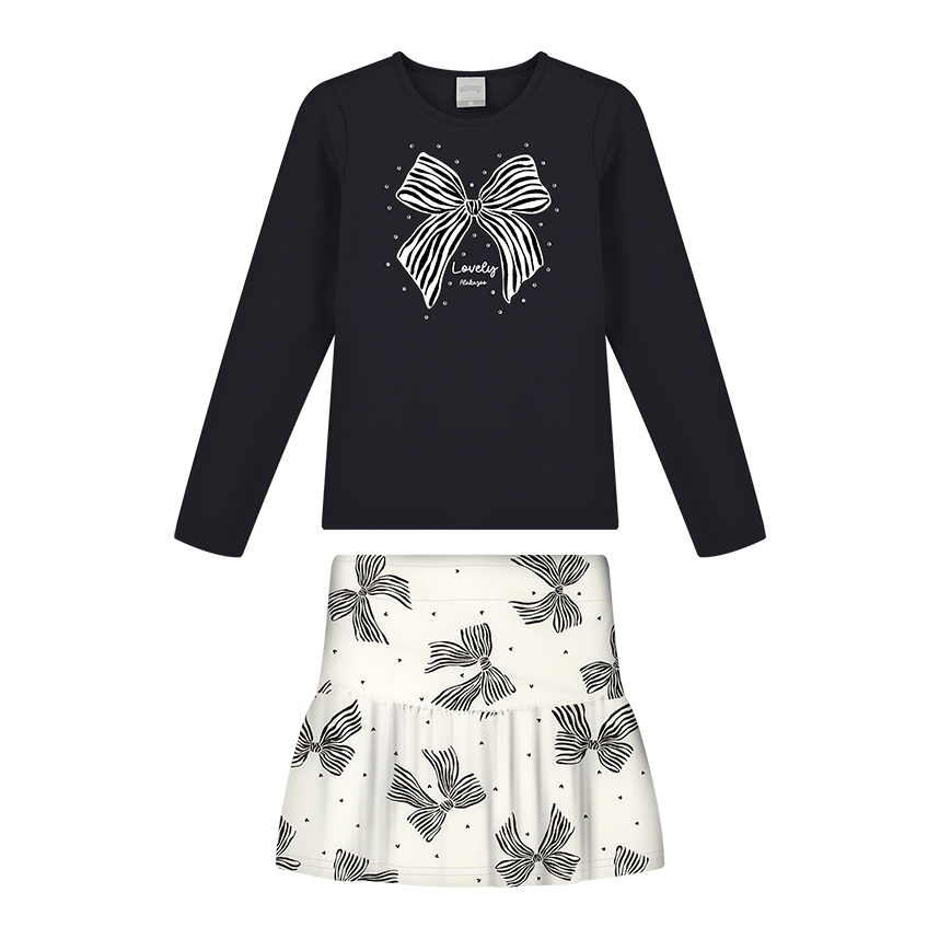 Conjunto Infantil Alakazoo Blusa Laço Urso e Shorts Saia