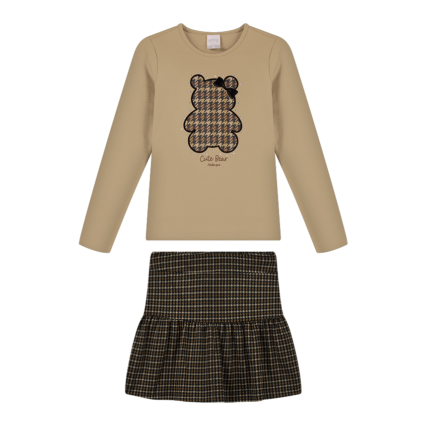 Conjunto Infantil Alakazoo Blusa Laço Urso e Shorts Saia