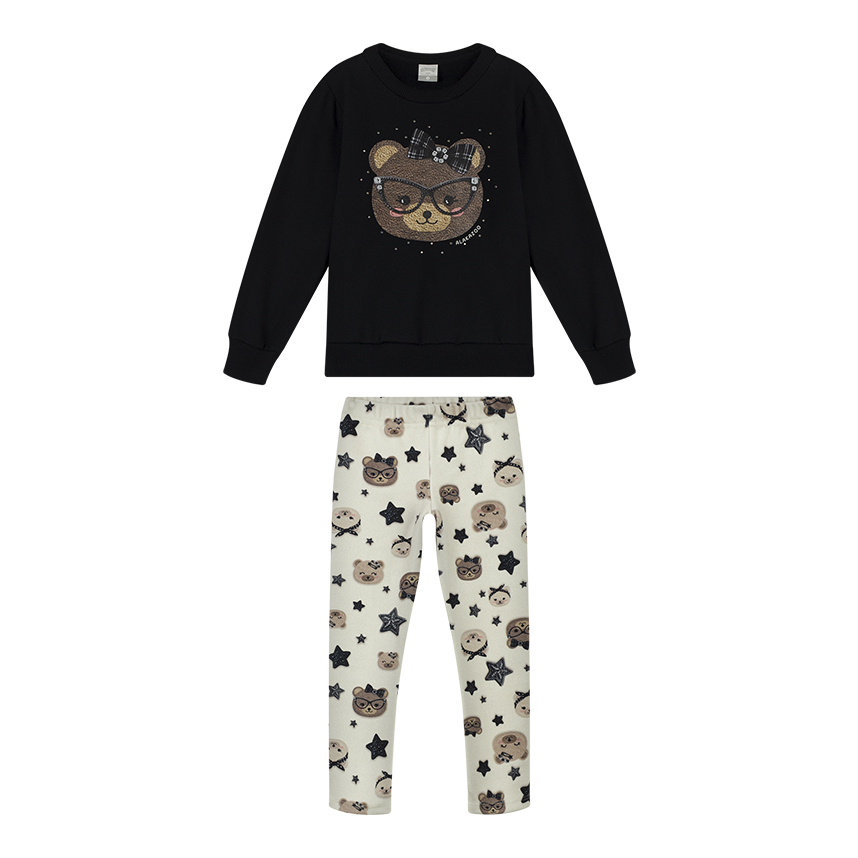 Conjunto Infantil Alakazoo Blusa e Calça Estampa Ursa