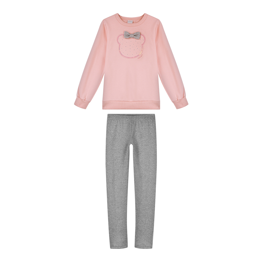 Conjunto Infantil Alakazoo Blusa Ursa Laço e Calça Jacquard