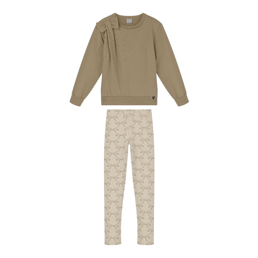 Conjunto Infantil Alakazoo Blusa Ombro Laço e Calça Estampada