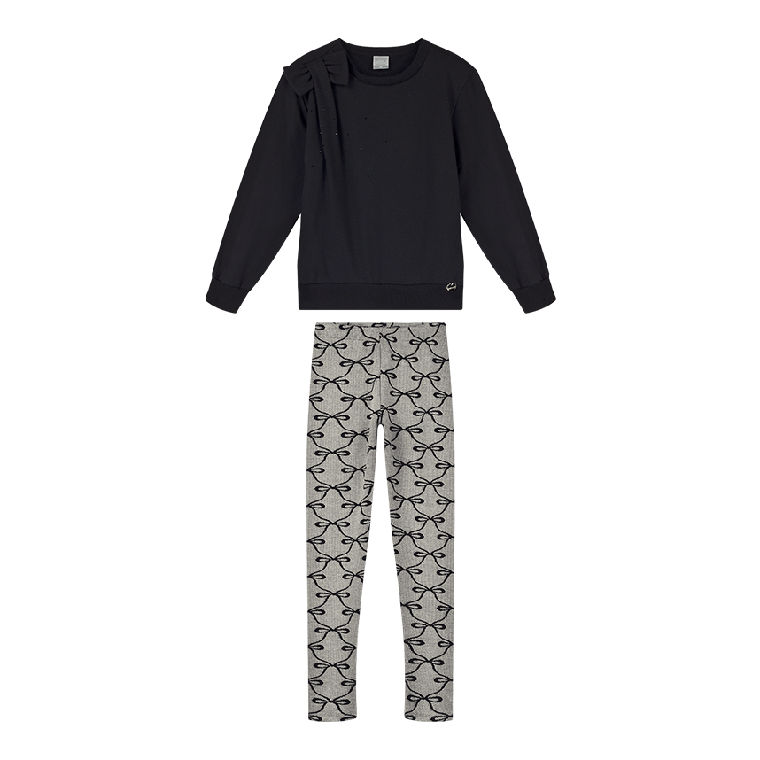 Conjunto Infantil Alakazoo Blusa Ombro Laço e Calça Estampada