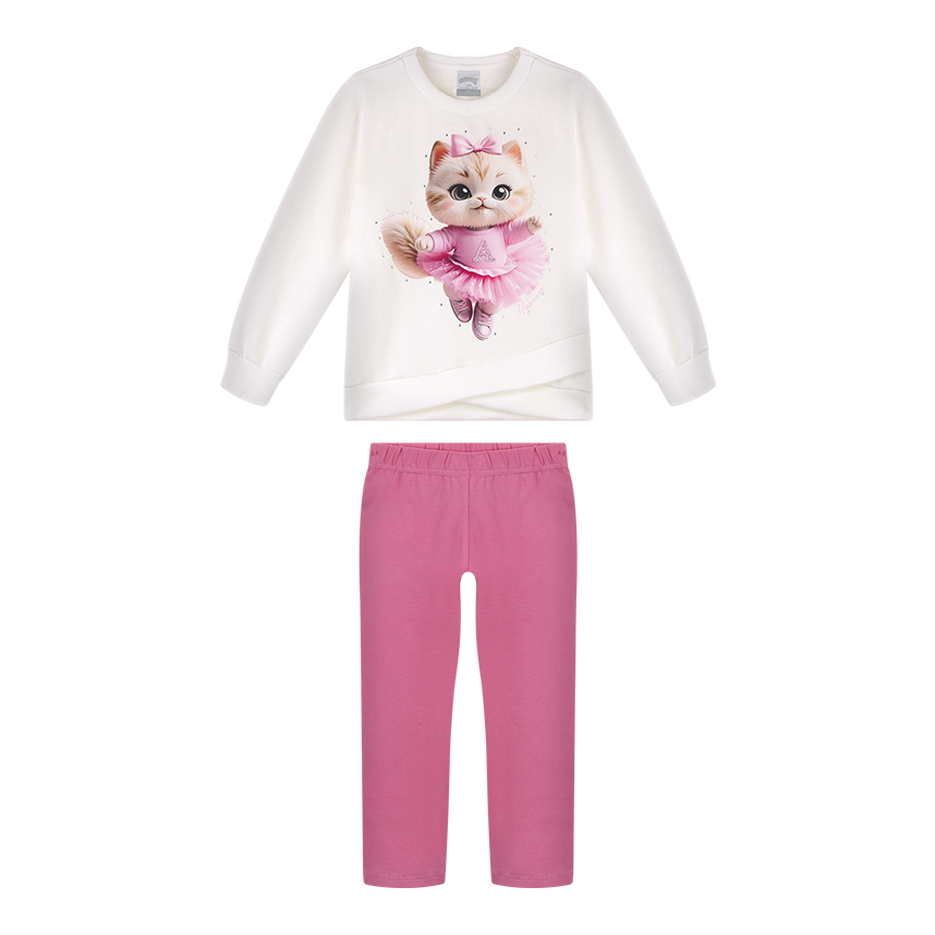 Conjunto Infantil Alakazoo Blusa Estampa Gatinha e Calça