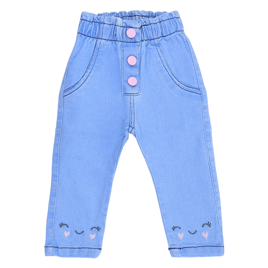 Calça Jeans Bebê Clube Do Doce Bordado Carinha Feliz