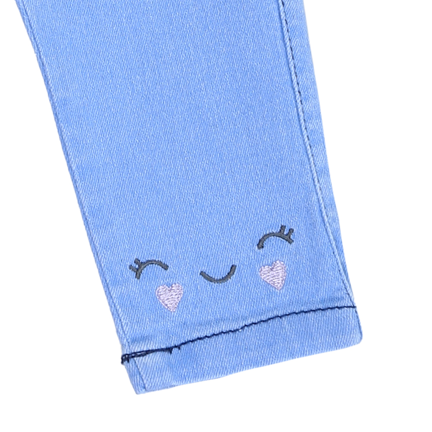 Calça Jeans Bebê Clube Do Doce Bordado Carinha Feliz