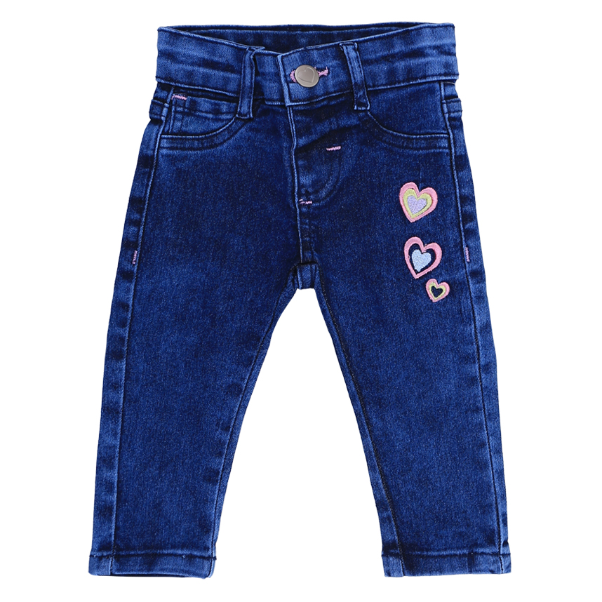 Calça Jeans Bebê Clube Do Doce Bordado Corações