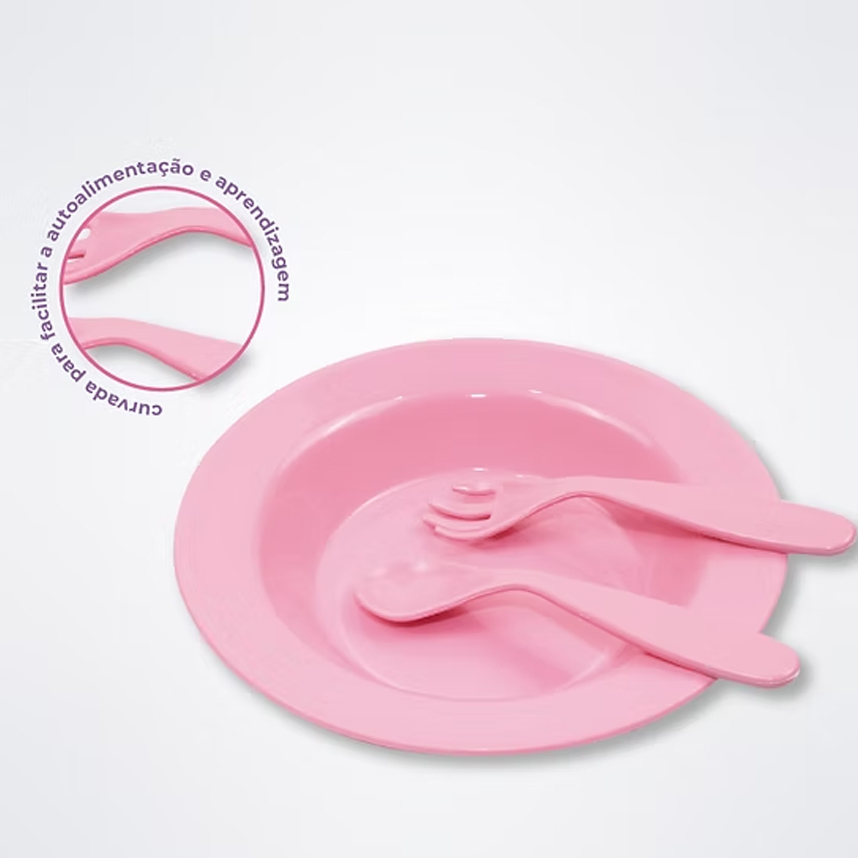 Kit Prato Lully Bebê com Talheres Curvados 03 Peças