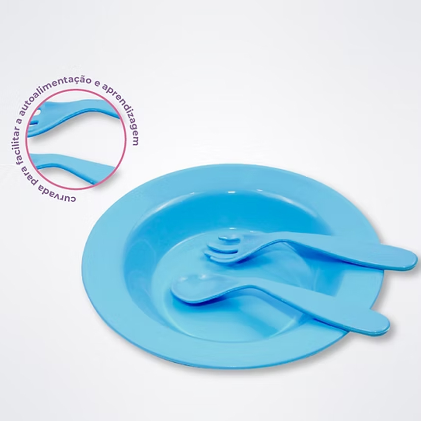 Kit Prato Lully Bebê com Talheres Curvados 03 Peças