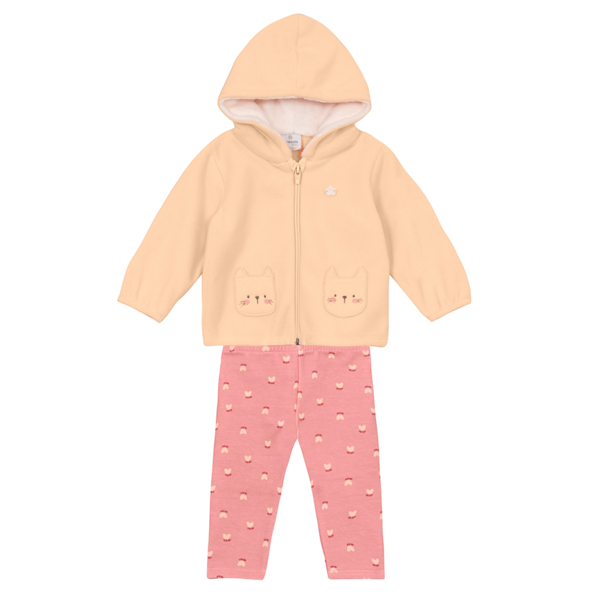 Conjunto Bebê Brandili Jaqueta Soft Bordado Gatinho e Legging
