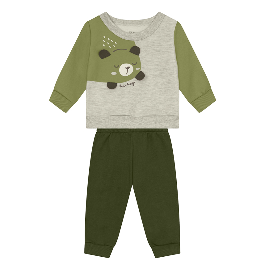 Conjunto Bebê Brandili Blusão Aplique Urso e Calça