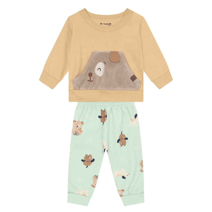 Conjunto Bebê Brandili Blusão Aplique Urso e Calça