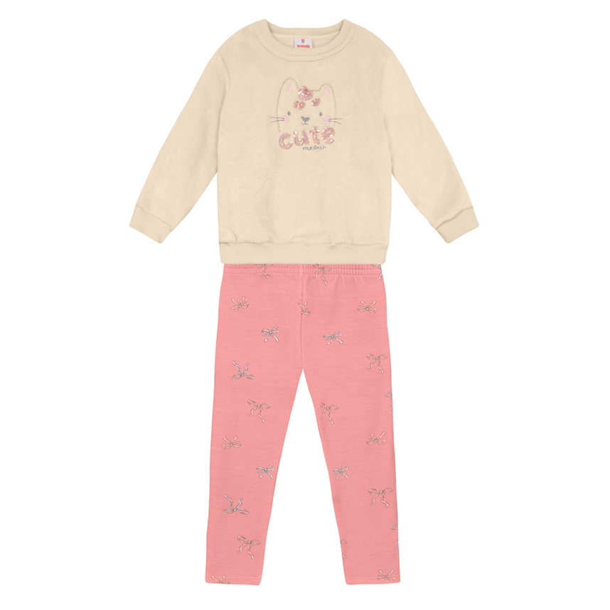 Conjunto Infantil Brandili Blusão Bordado Gatinha e Legging