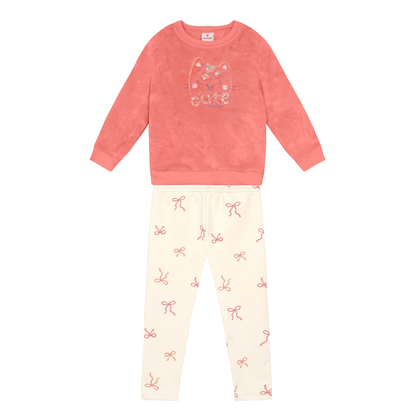 Conjunto Infantil Brandili Blusão Bordado Gatinha e Legging