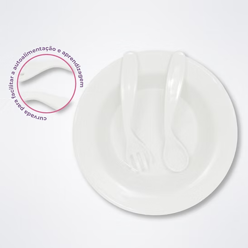 Kit Prato Lully Bebê e Talheres Curvados 3 Peças