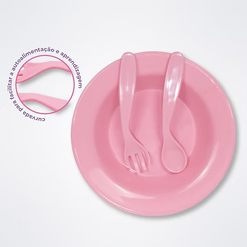 Kit Prato Lully Bebê e Talheres Curvados 3 Peças Kit Prato Lully Bebê e Talheres Curvados 3 Peças