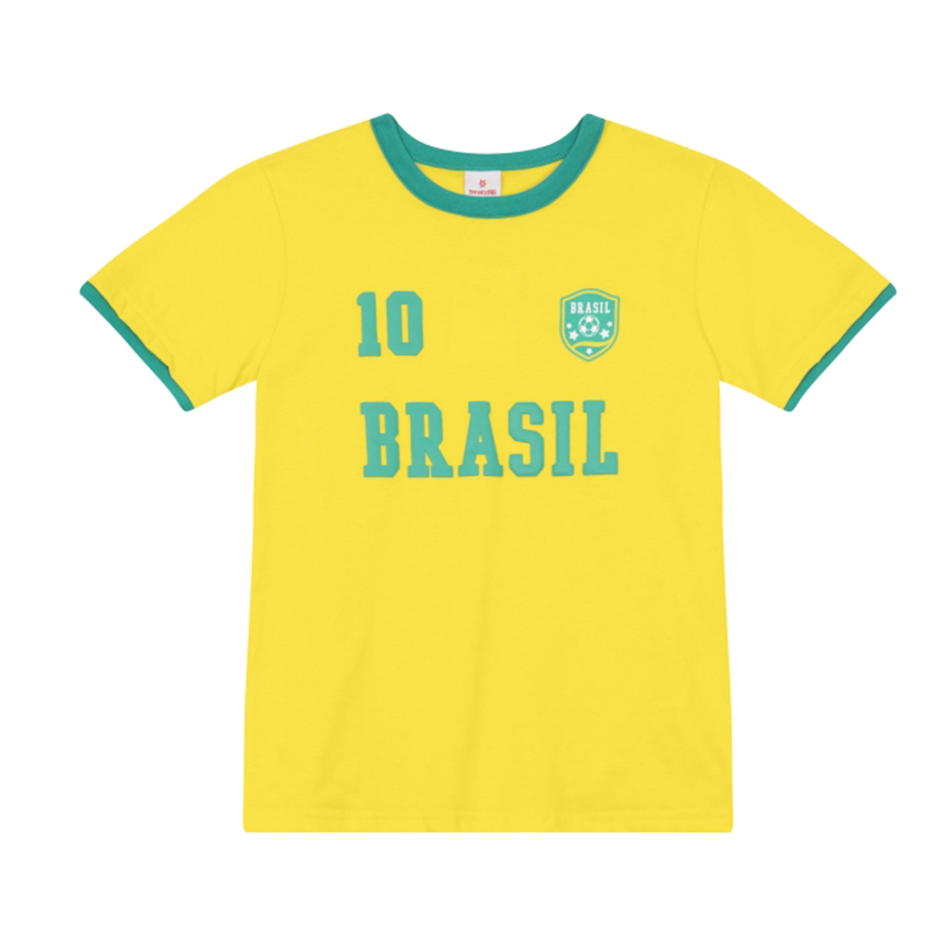 Camiseta Infantil Brandili Manga Curta Estampa Brasil 10