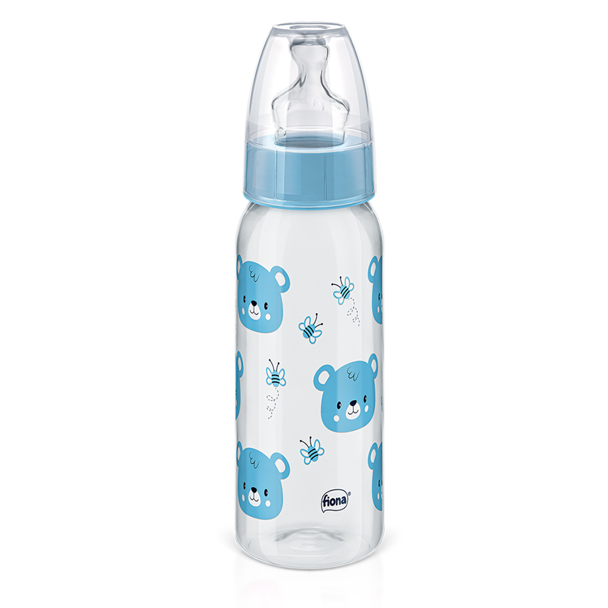 Mamadeira Fiona Silicone Desenhos Azul 240ml