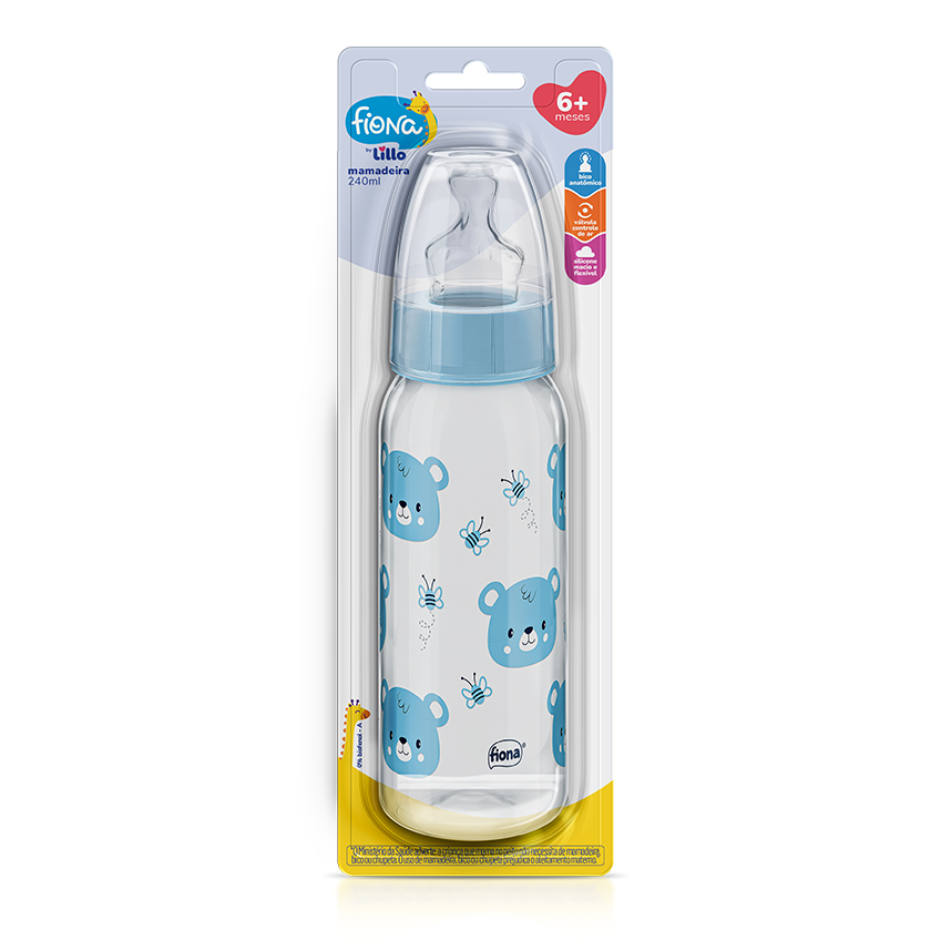 Mamadeira Fiona Silicone Desenhos Azul 240ml
