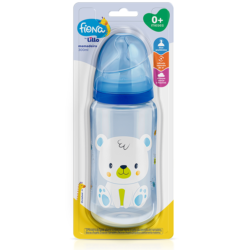 Mamadeira Fiona Silicone Anatômico Desenhos Azul 300ml