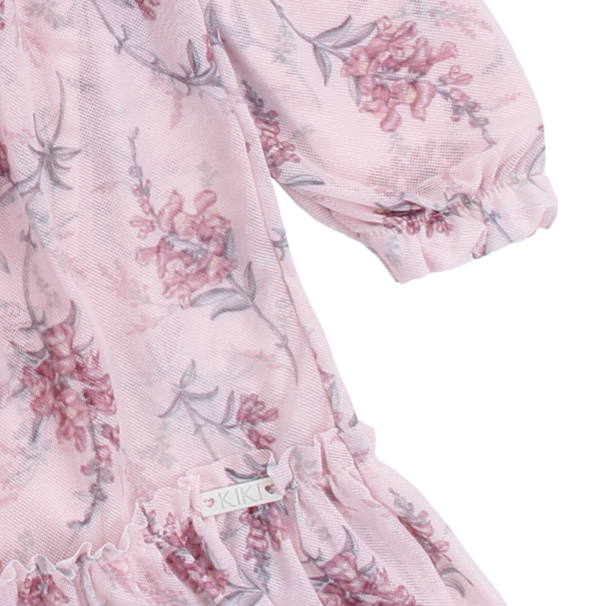 Vestido Infantil Kiki Manga Longa Tule Estampa Floral
