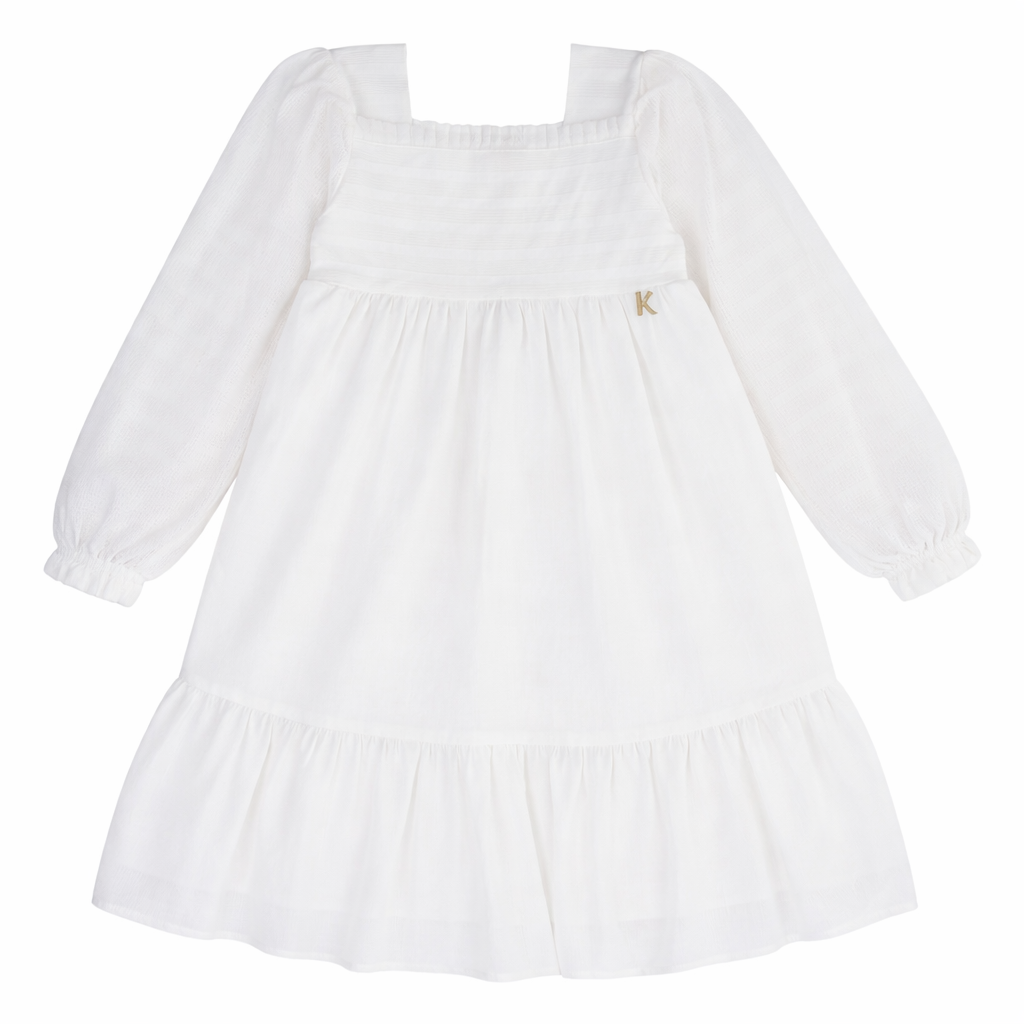 Vestido Infantil Kiki Manga Longa Tule Detalhe Listras