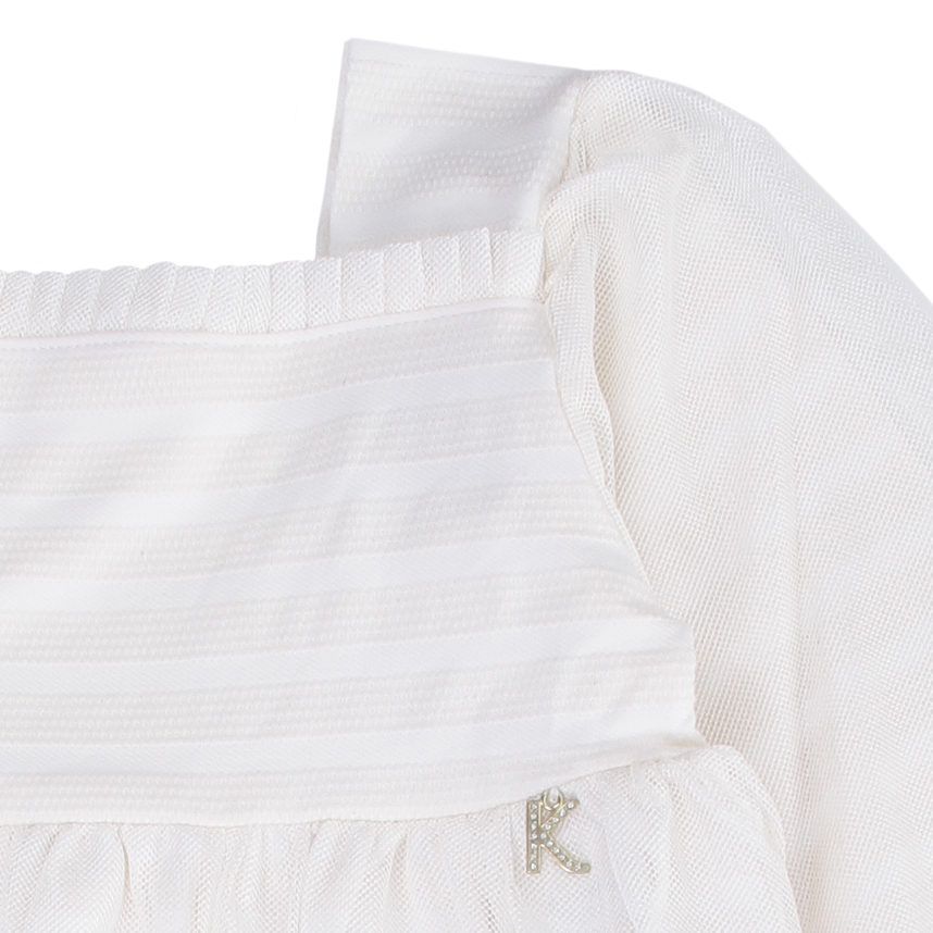 Vestido Infantil Kiki Manga Longa Tule Detalhe Listras