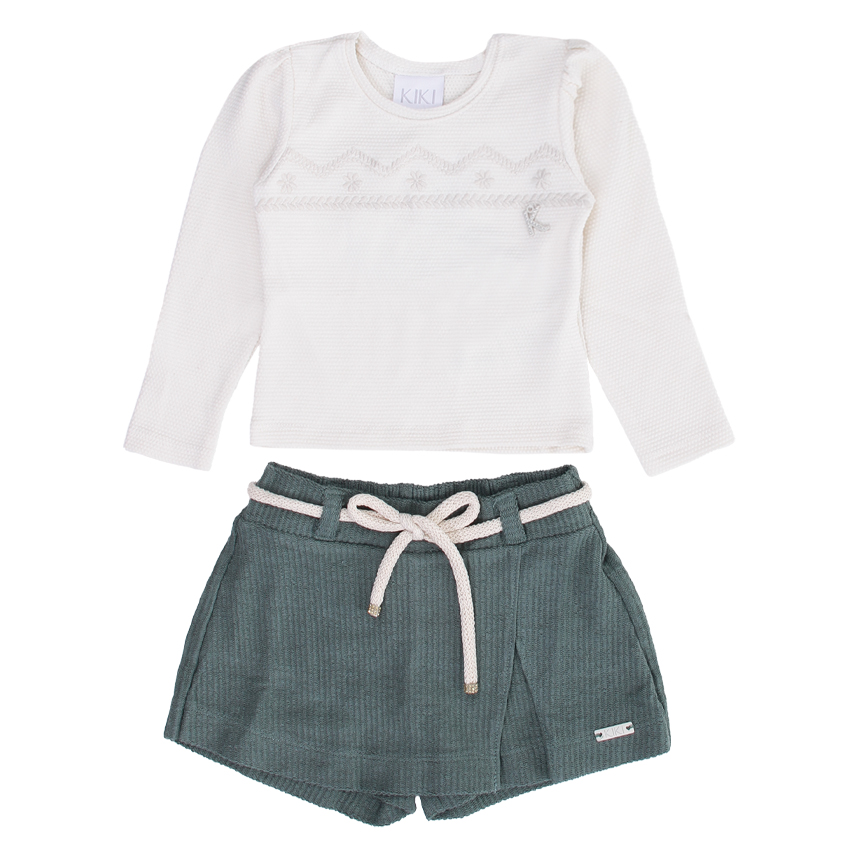 Conjunto Infantil Kiki Blusa Bordada e Short Saia