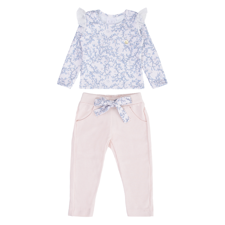 Conjunto Infantil Kiki Blusa Tule Estampa Floral e Calça