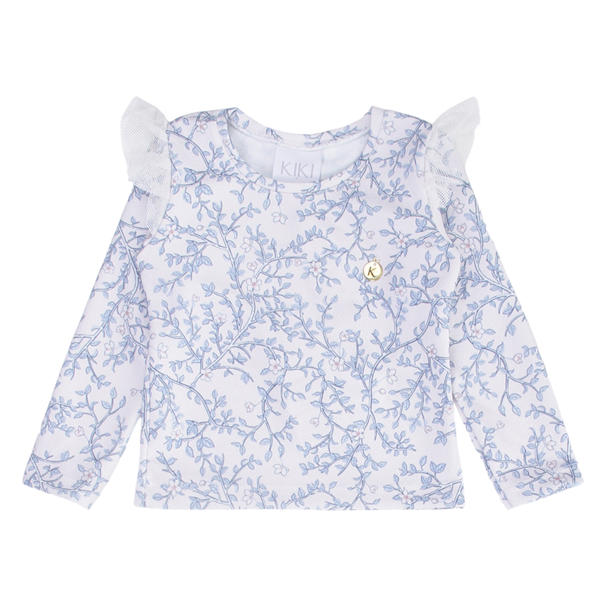Conjunto Infantil Kiki Blusa Tule Estampa Floral e Calça