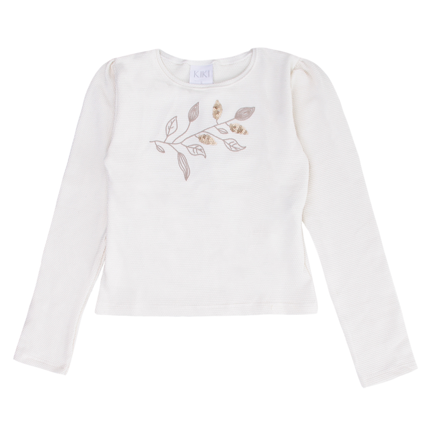 Conjunto Infantil Kiki Blusa Longa Estampa Folhas e Short