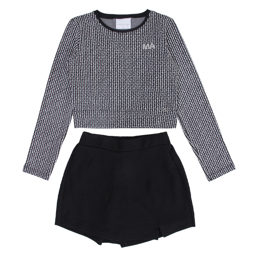 Conjunto Juvenil Menina Anjo Blusa Quadriculada e Short Saia