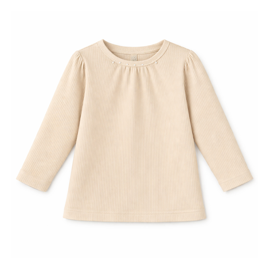 Blusa Infantil Bebê Kookabu Malha Canelada Aplicação Pérolas