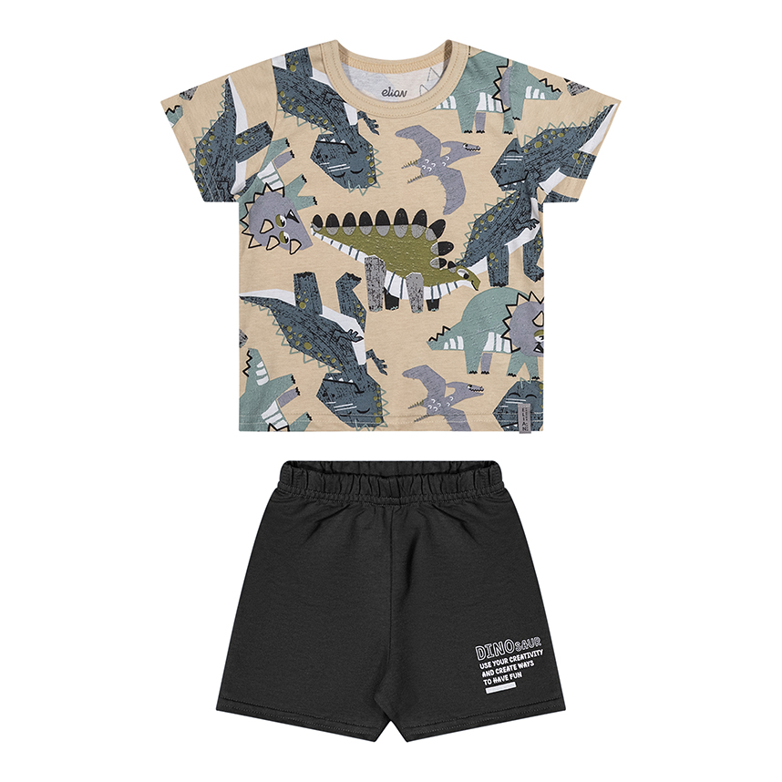 Conjunto Bebê Elian Camiseta Estampa Dinossauro e Bermuda