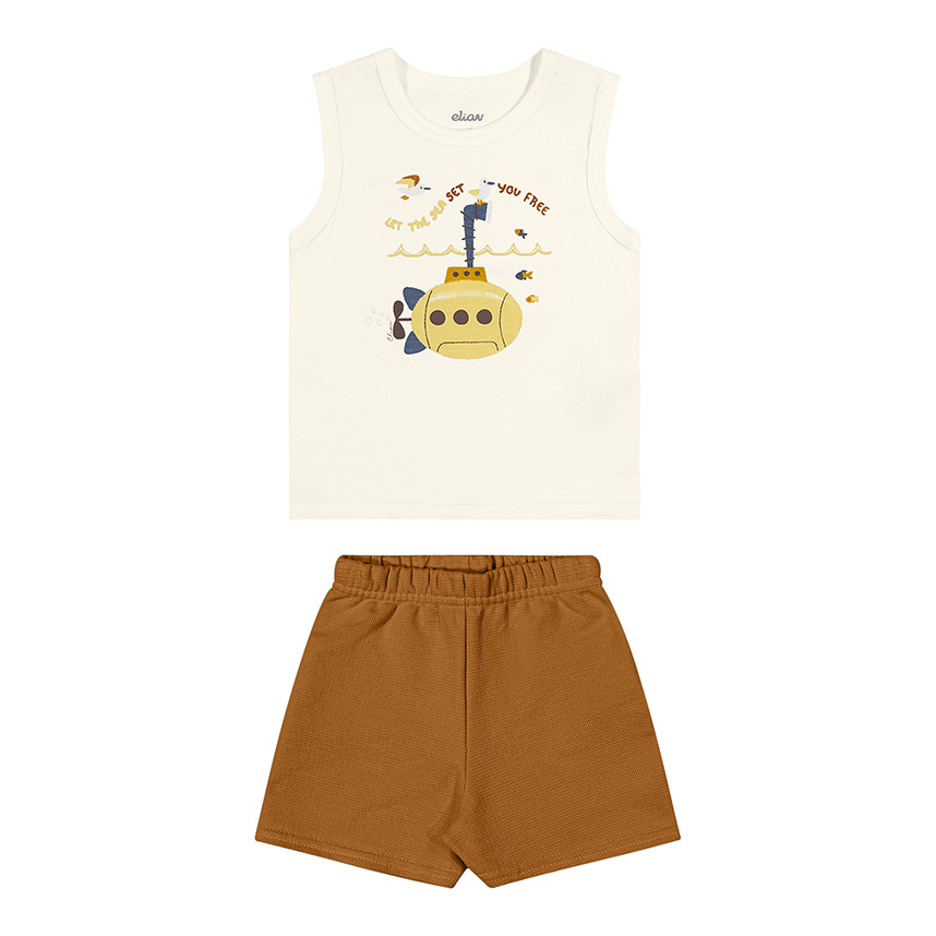 Conjunto Bebê Elian Camiseta Estampa Submarino E Bermuda