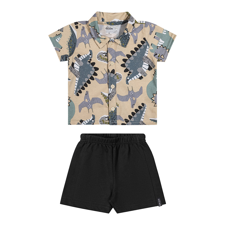 Conjunto Bebê Elian Camiseta Estampa Dinossauro e Bermuda