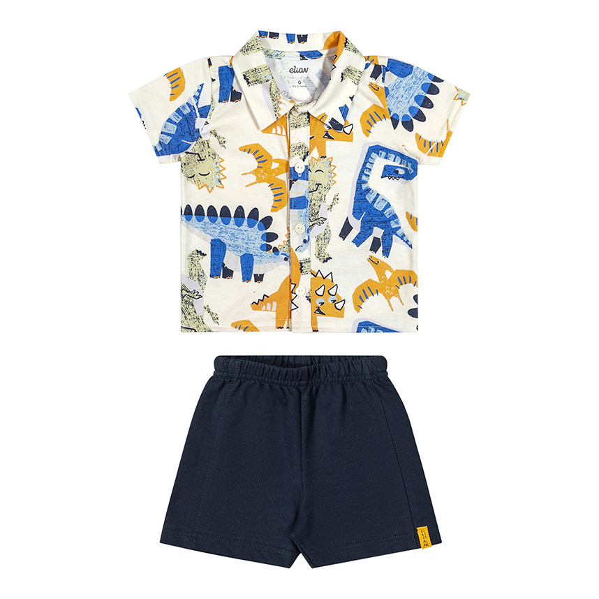 Conjunto Bebê Elian Camiseta Estampa Dinossauro e Bermuda