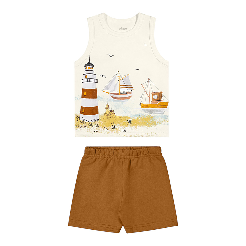Conjunto Bebê Elian Camiseta Regata Estampada E Bermuda Conjunto Bebê Elian Camiseta Regata Estampada E Bermuda