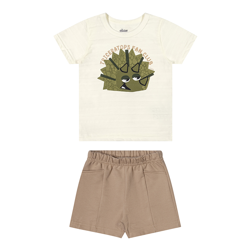 Conjunto Bebê Elian Camiseta Estampa Dinossauro e Bermuda