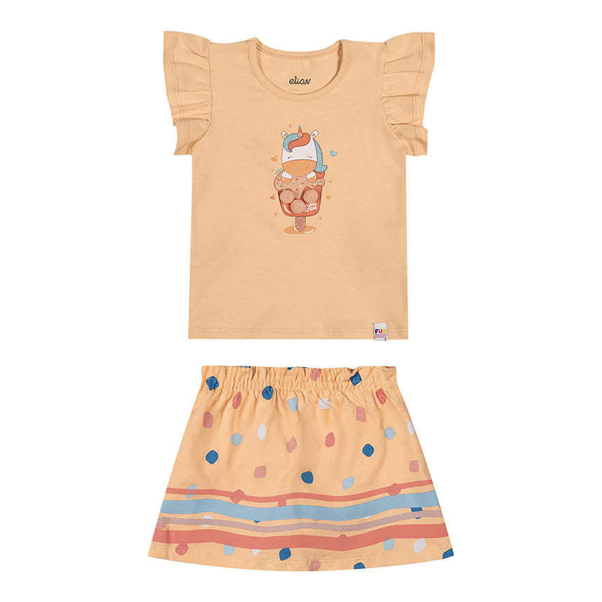 Conjunto Bebê Elian Blusa Estampa Unicórnio e Saia